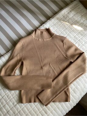 Divided Ribbed Mock Neck Sweater - Camel Tan